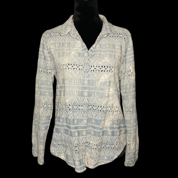 Dylan, Eyelet Lace Embroidered Denim, Long Sleeve Shirt, Size M - Picture 1 of 6